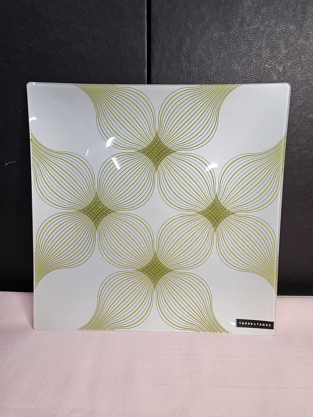 Torre & Tagus Geometric Floral Glass Platter